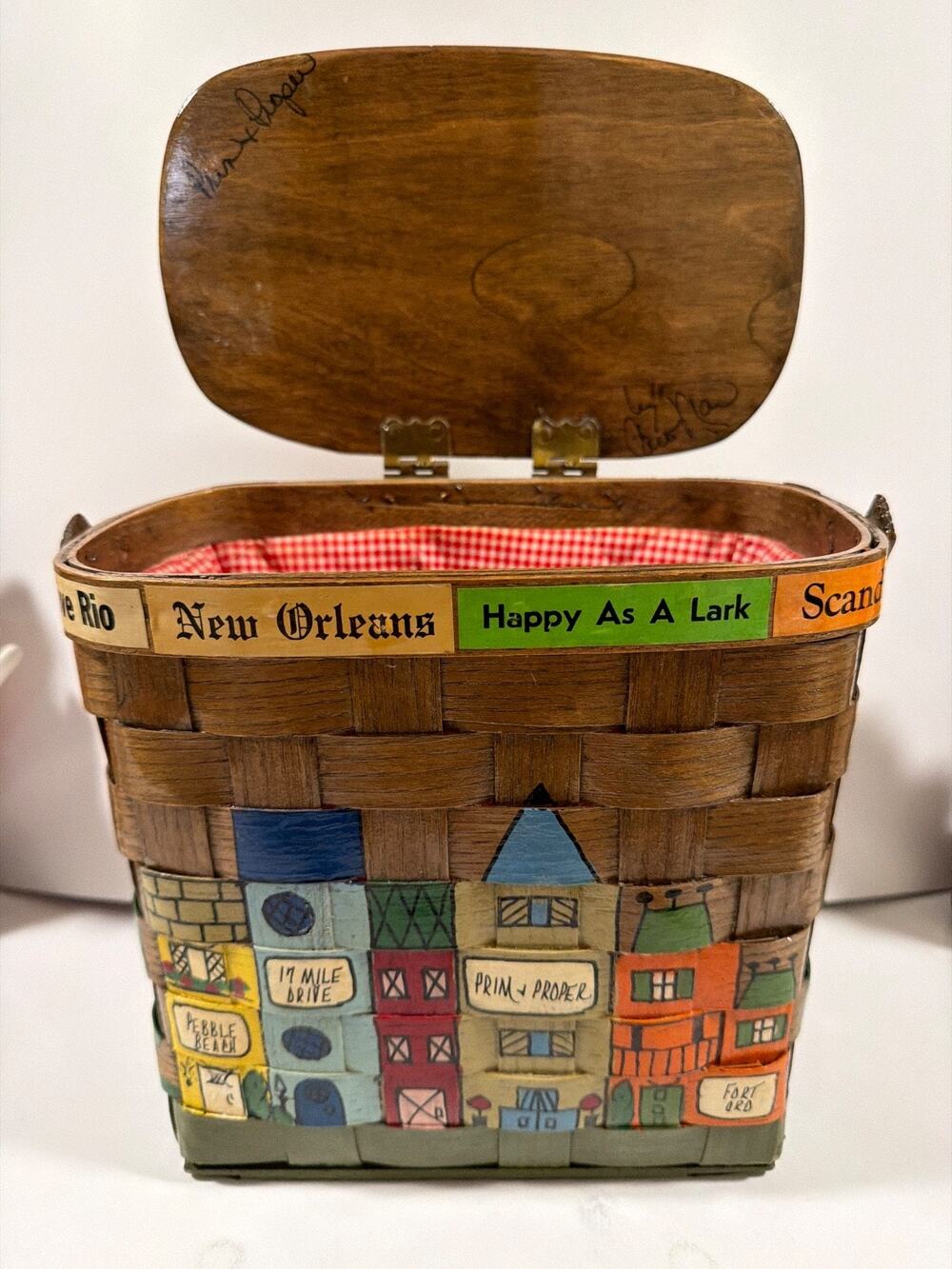 RARE 1970’S SIGNED "CARO NAN" & WALKER SCOTT WOODEN BASKET LIDDED PURSE *MINT*